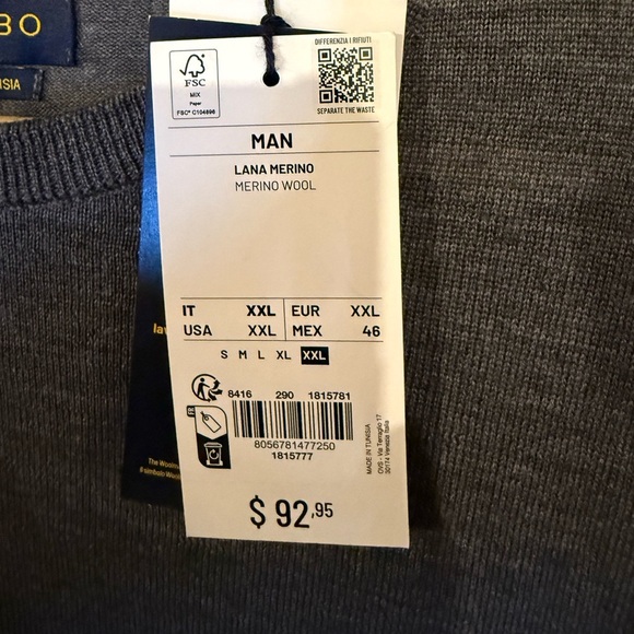 OVS Fashion Piombo Men's XXL Extra Fine Merino Wool Gray Sweater - Picture 5 of 6